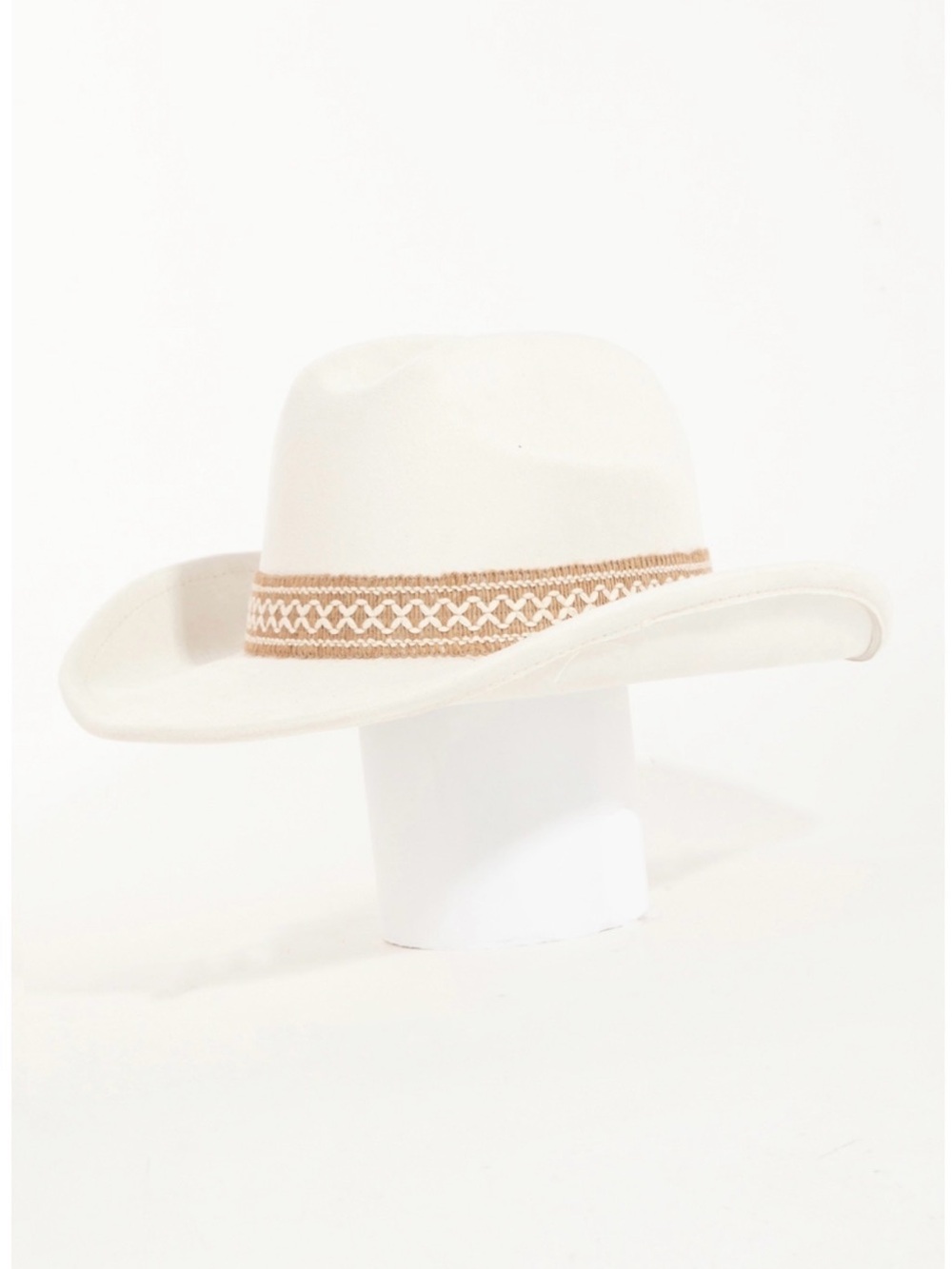 Ivory Western Felt Hat with Tan Braided Trim NWT